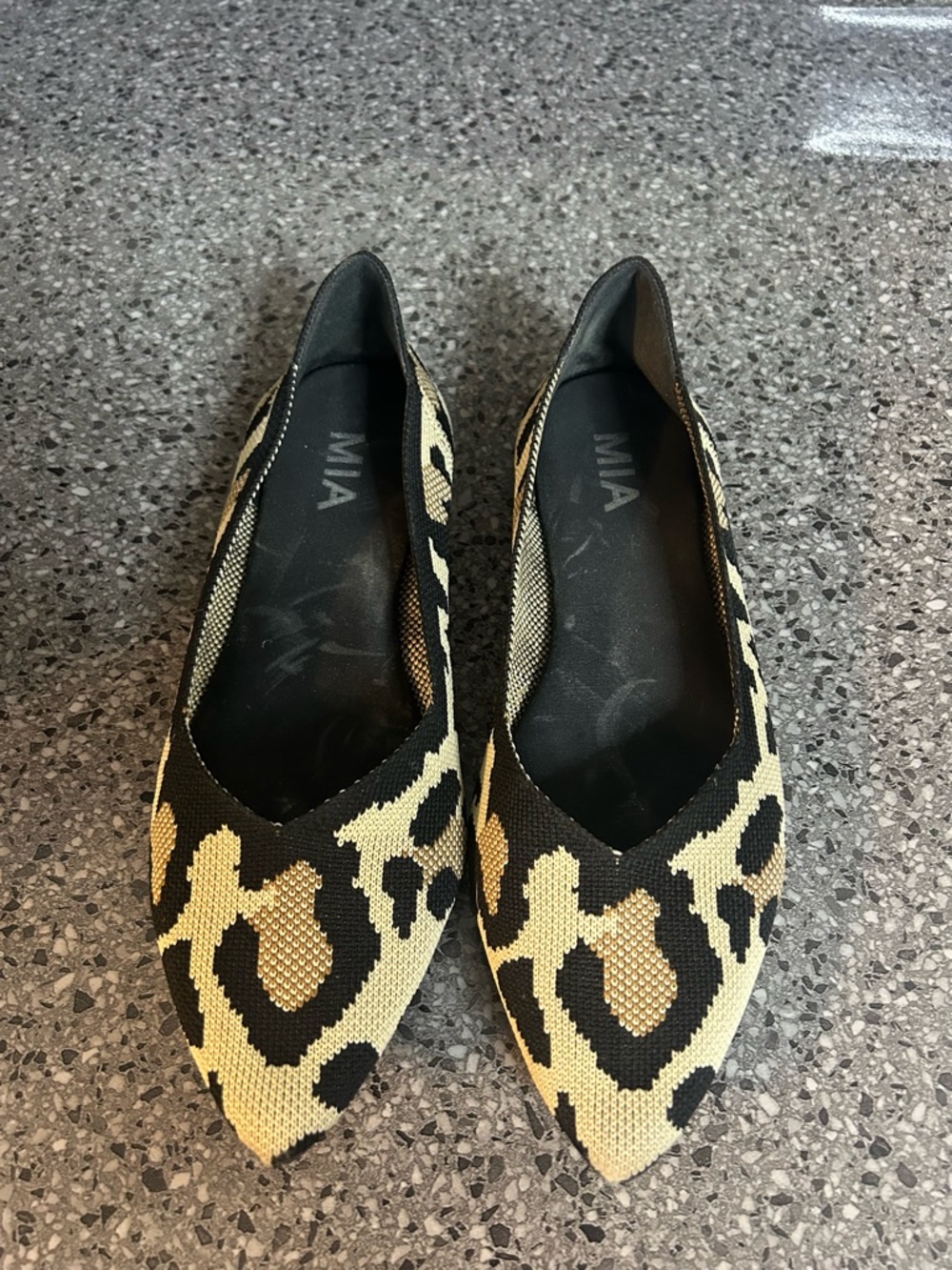 MIA Leopard Knit Pointed Toe Flats - Black & Tan